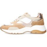 Manfield - Sneakers - Beige - Leer - Platformzool 5 cm - Bronzen Accenten
