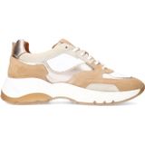 Manfield - Sneakers - Beige - Leer - Platformzool 5 cm - Bronzen Accenten