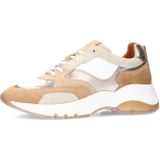 Manfield - Sneakers - Beige - Leer - Platformzool 5 cm - Bronzen Accenten