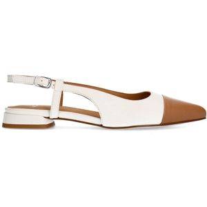 Manfield - Slingback Loafers - Wit/Cognac - Leren