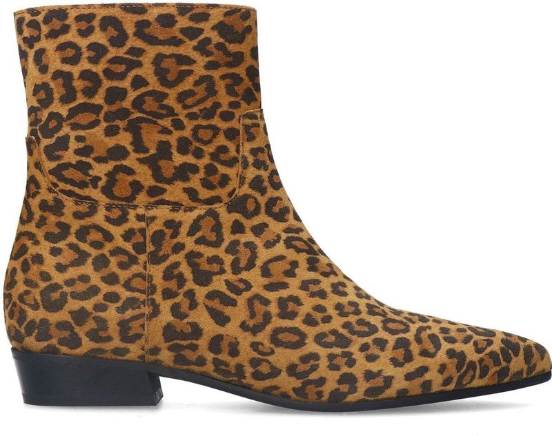Manfield - Enkellaarzen - Panterprint - Suède - Camel/Zwart