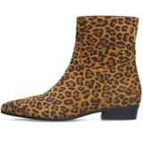 Manfield - Enkellaarzen - Panterprint - Suède - Camel/Zwart