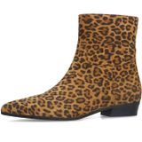 Manfield - Enkellaarzen - Panterprint - Suède - Camel/Zwart