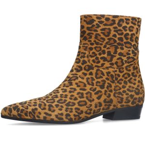 Manfield - Enkellaarzen - Panterprint - Suède - Camel/Zwart