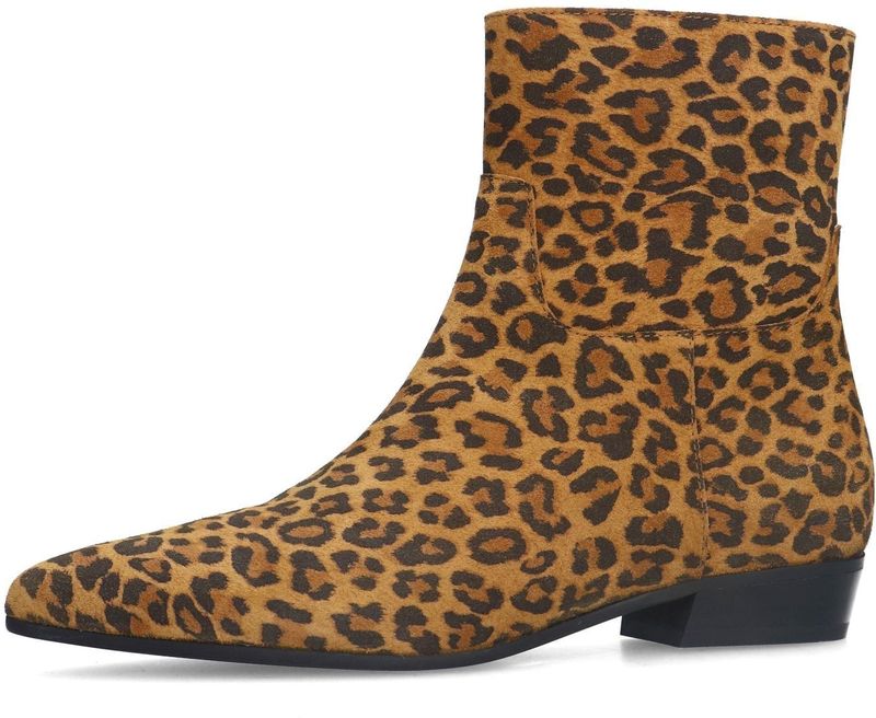 Manfield - Enkellaarzen - Panterprint - Suède - Camel/Zwart