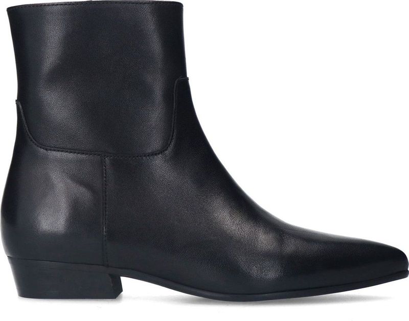Manfield - Dames - Zwarte leren enkellaarsjes