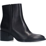 Manfield - Dames - Zwarte leren enkellaarsjes met hak