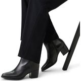 Manfield - Dames - Zwarte leren enkellaarsjes met hak