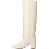 Manfield - Witte Leren Hoge Schacht Laarzen met Hak - Spitse Neus - Blokhak