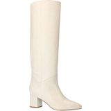 Manfield - Witte Leren Hoge Schacht Laarzen met Hak - Spitse Neus - Blokhak