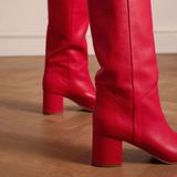 Manfield - Rode Laarzen - Dames - Leer - Puntige Neus - Blokhak