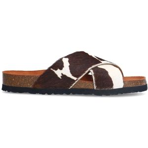 Manfield - Sandalen - Bruin - Koeienprint - Gekruiste Bandjes
