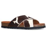 Manfield - Leren Slippers - Koeienprint - Wit/Bruin - Dames