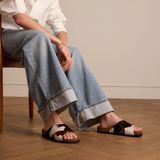 Manfield - Leren Slippers - Koeienprint - Wit/Bruin - Dames