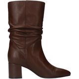 Manfield - Bruine Leren Laarzen - Hak 6 cm - Gerimpeld Detail