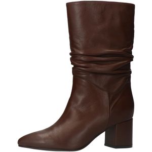 Manfield - Bruine Leren Laarzen - Hak 6 cm - Gerimpeld Detail
