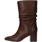 Manfield - Bruine Leren Laarzen - Blokhak 6 cm - Gerimpeld Detail