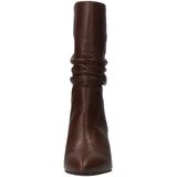 Manfield - Bruine Leren Laarzen - Blokhak 6 cm - Gerimpeld Detail