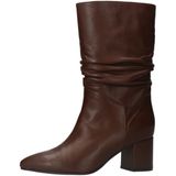 Manfield - Bruine Leren Laarzen - Blokhak 6 cm - Gerimpeld Detail