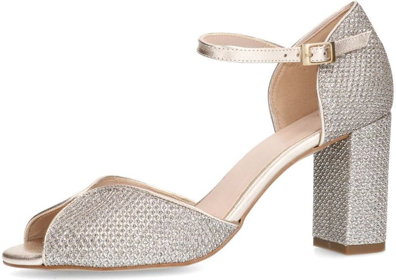 Manfield - Sandaletten - Goud - Textiel - Blokhak