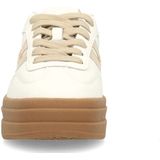 Manfield - Dames - Witte Leren Sneakers - Suède Details - Bruine Plateauzool