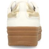 Manfield - Dames - Witte Leren Sneakers - Suède Details - Bruine Plateauzool