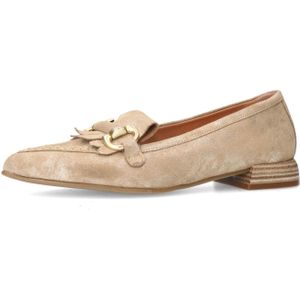 Manfield - Suède Loafers - Beige - Glitter - Blokhak 2 cm