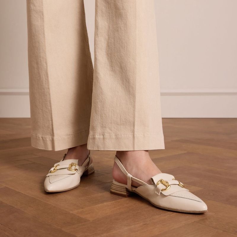 Manfield - Slingback Loafers - Ecru - Leer