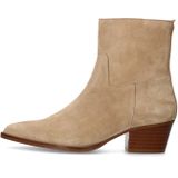 Manfield - Enkellaarsjes - Beige - Suède - Ritssluiting - Schuine Blokhak