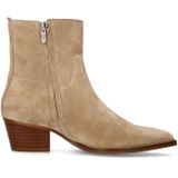 Manfield - Enkellaarsjes - Beige - Suède - Ritssluiting - Schuine Blokhak