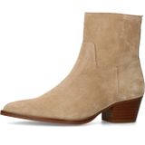 Manfield - Enkellaarsjes - Beige - Suède - Ritssluiting - Schuine Blokhak