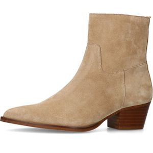 Manfield - Enkellaarsjes - Beige - Suède - Ritssluiting - Schuine Blokhak