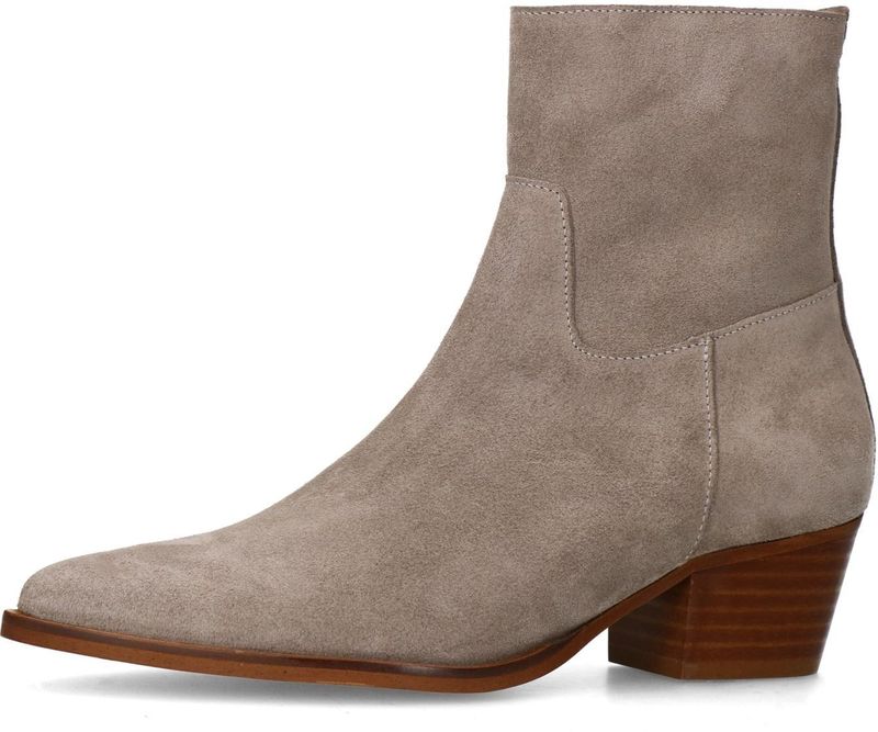 Manfield - Grijze Suède Enkellaarsjes met Hak