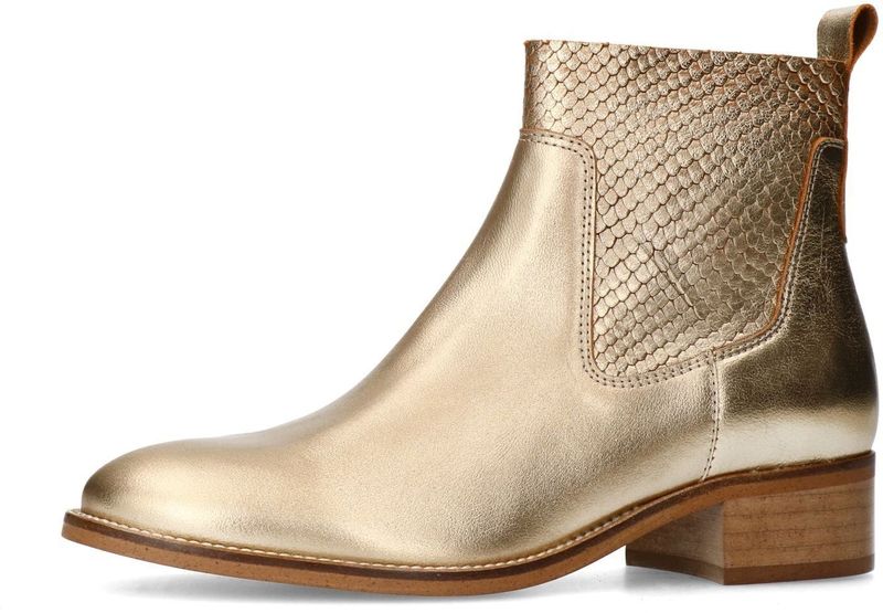 Manfield - Cowboylaarsjes - Goud - Leer - Blokhak 3 cm