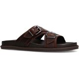 Manfield - Leren Sandalen - Bruin - Leer - Verstelbare Gesp - Brede Band