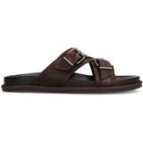 Manfield - Leren Sandalen - Bruin - Leer - Verstelbare Gesp - Brede Band