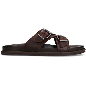 Manfield - Leren Sandalen - Bruin - Leer - Verstelbare Gesp - Brede Band