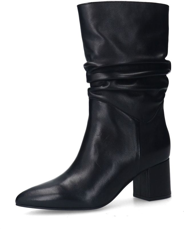 Manfield - Zwarte Leren Westernlaarzen - 6 cm Blokhak - Gerimpeld Effect