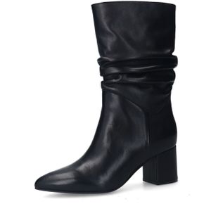 Manfield - Zwarte Leren Westernlaarzen - 6 cm Blokhak - Gerimpeld Effect