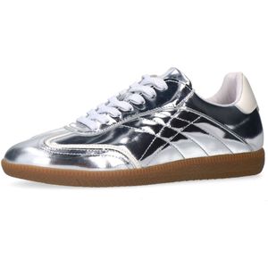 Manfield - Zilveren Sneakers - Grijs - Leren - Bruine Zool