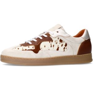 Manfield - Dames - Beige suède sneakers met cow details - Maat 39