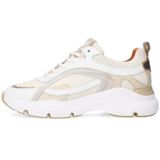 Manfield - Dames - Witte Leren Sneakers - Stoffen Details - Plateauzool 4 cm