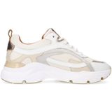 Manfield - Dames - Witte Leren Sneakers - Stoffen Details - Plateauzool 4 cm