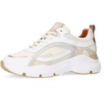 Manfield - Dames - Witte Leren Sneakers - Stoffen Details - Plateauzool 4 cm