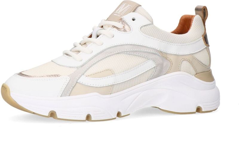 Manfield - Dames - Witte Leren Sneakers - Stoffen Details - Plateauzool 4 cm