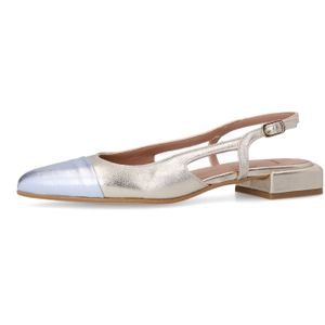 Manfield - Schoenen - Dames - Geel - Leer - Gouden Slingbacks met Zilveren Details
