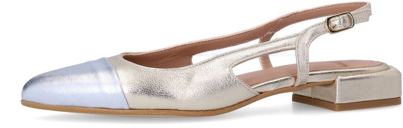 Manfield - Schoenen - Dames - Geel - Leer - Gouden Slingbacks met Zilveren Details