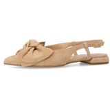 Manfield - Beige Suède Slingbacks - Pumps - Platte Hak 2 cm