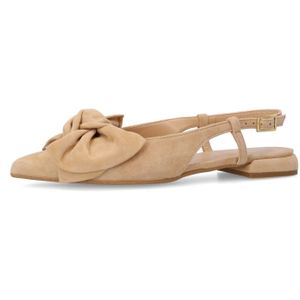 Manfield - Beige Suède Slingbacks - Pumps - Platte Hak 2 cm