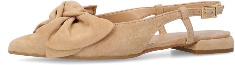 Manfield - Beige Suède Slingbacks - Pumps - Platte Hak 2 cm